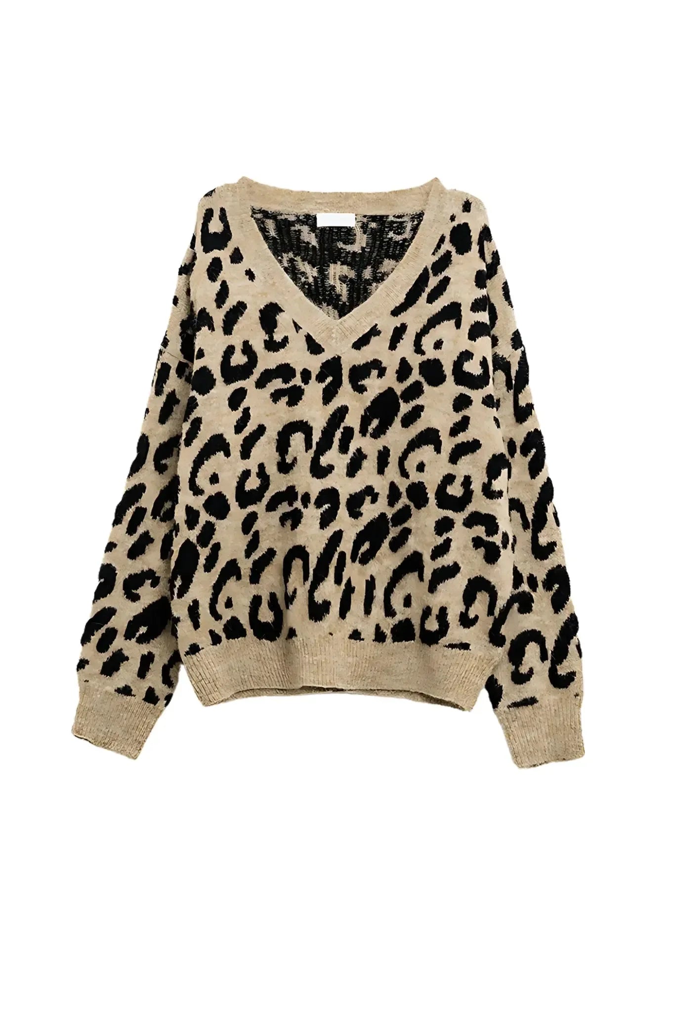 V-Neck Sweater mit Leoparden Print