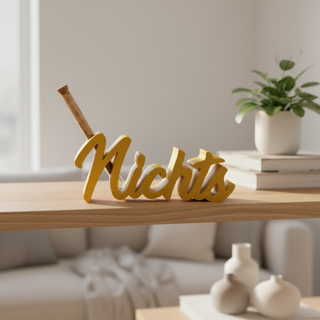 Goldene holzskulptur nichts mit korkflasche im design 3d druck geschenk humorvoll und originell aus pla