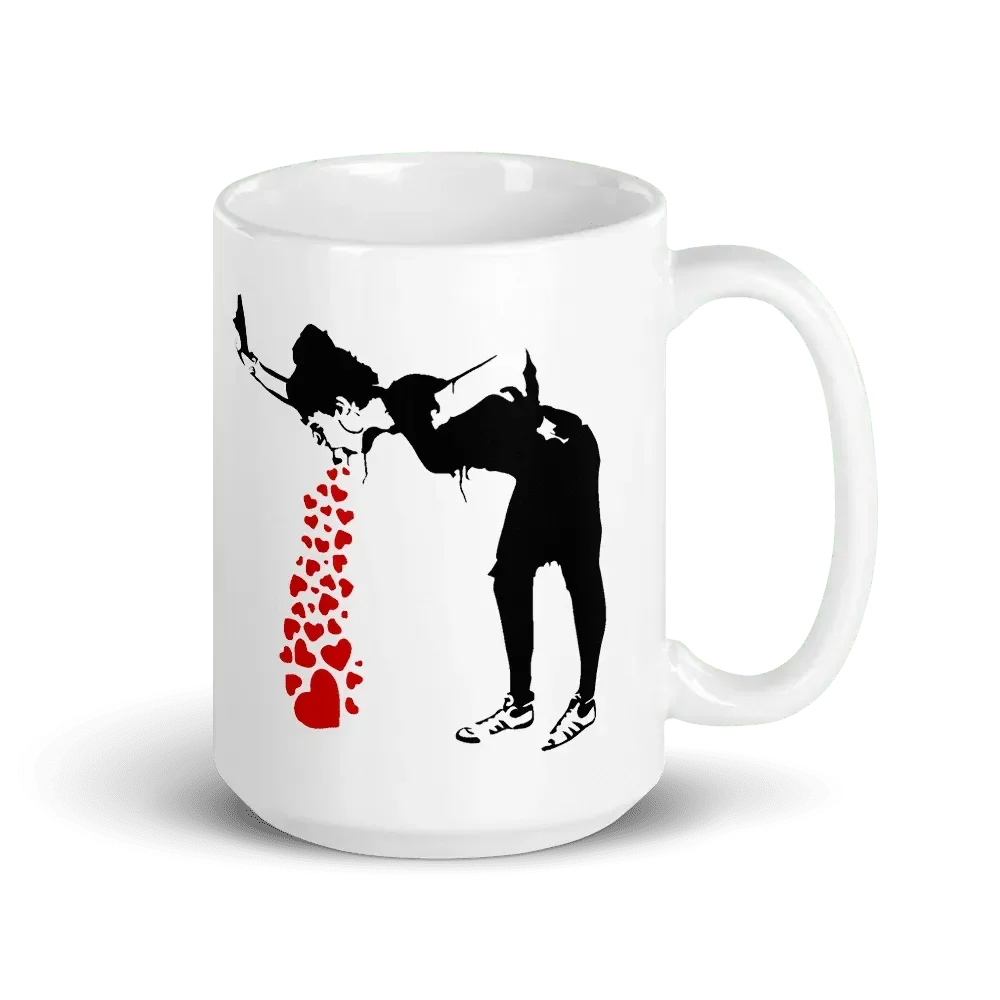 Tasse Banksy Lovesick Girl Throwing Up Hearts, 2002