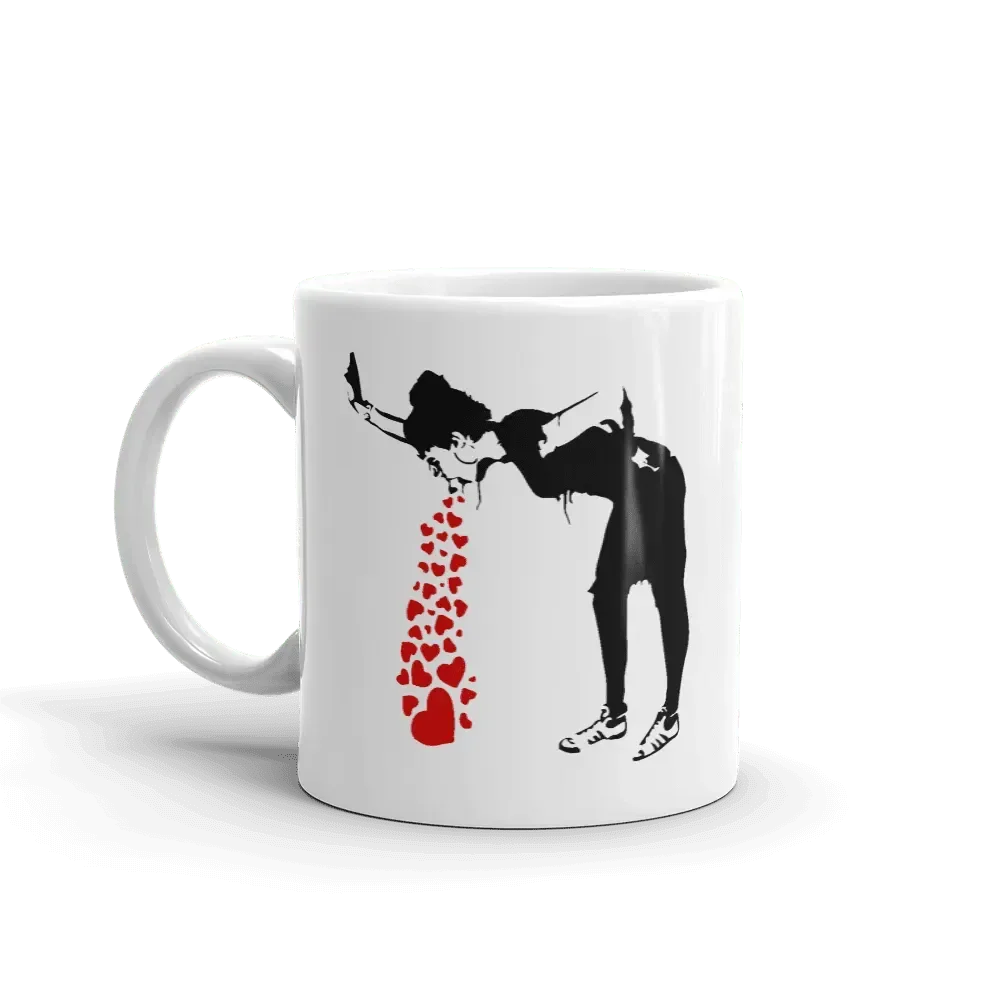 Tasse Banksy Lovesick Girl Throwing Up Hearts, 2002