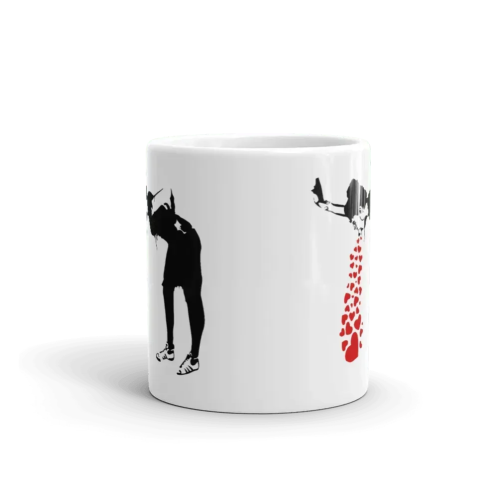 Tasse Banksy Lovesick Girl Throwing Up Hearts, 2002