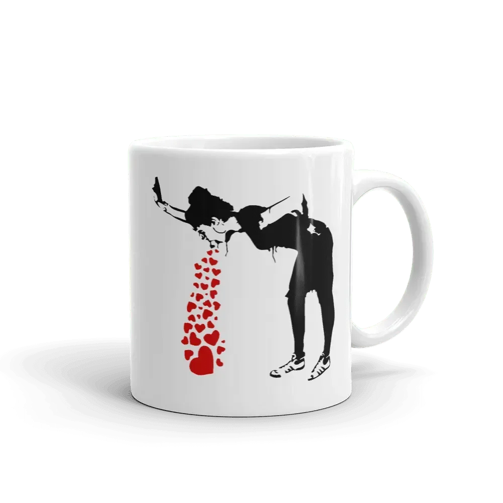 Tasse Banksy Lovesick Girl Throwing Up Hearts, 2002