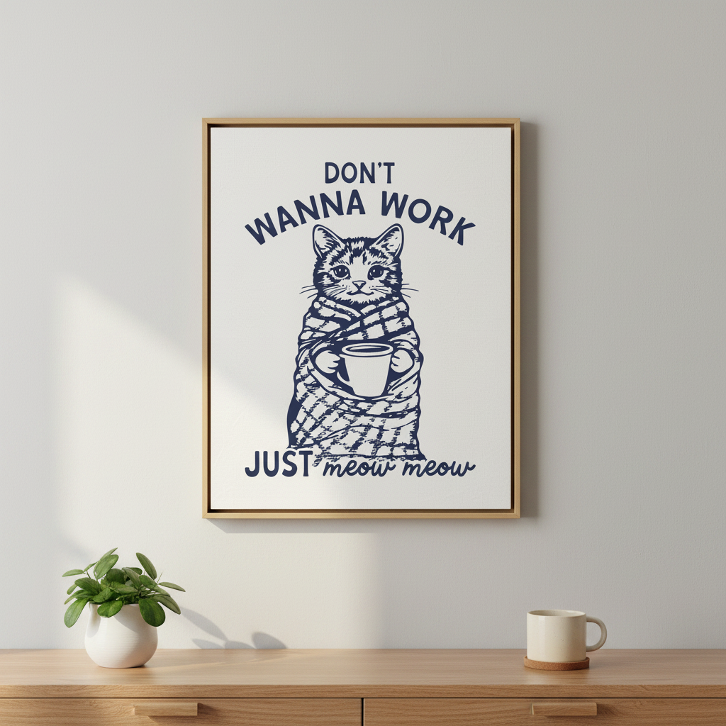 Katze Leinwandbild | Dont Wanna Work Just Meow | Büro- und Homeoffice-Deko