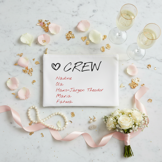 Kosmetiktasche | Personalisierte Tasche mit Namen für JGA und Hochzeit | Makeup Bag mit Schriftzug | Geschenk für Freundin & Brautjungfern