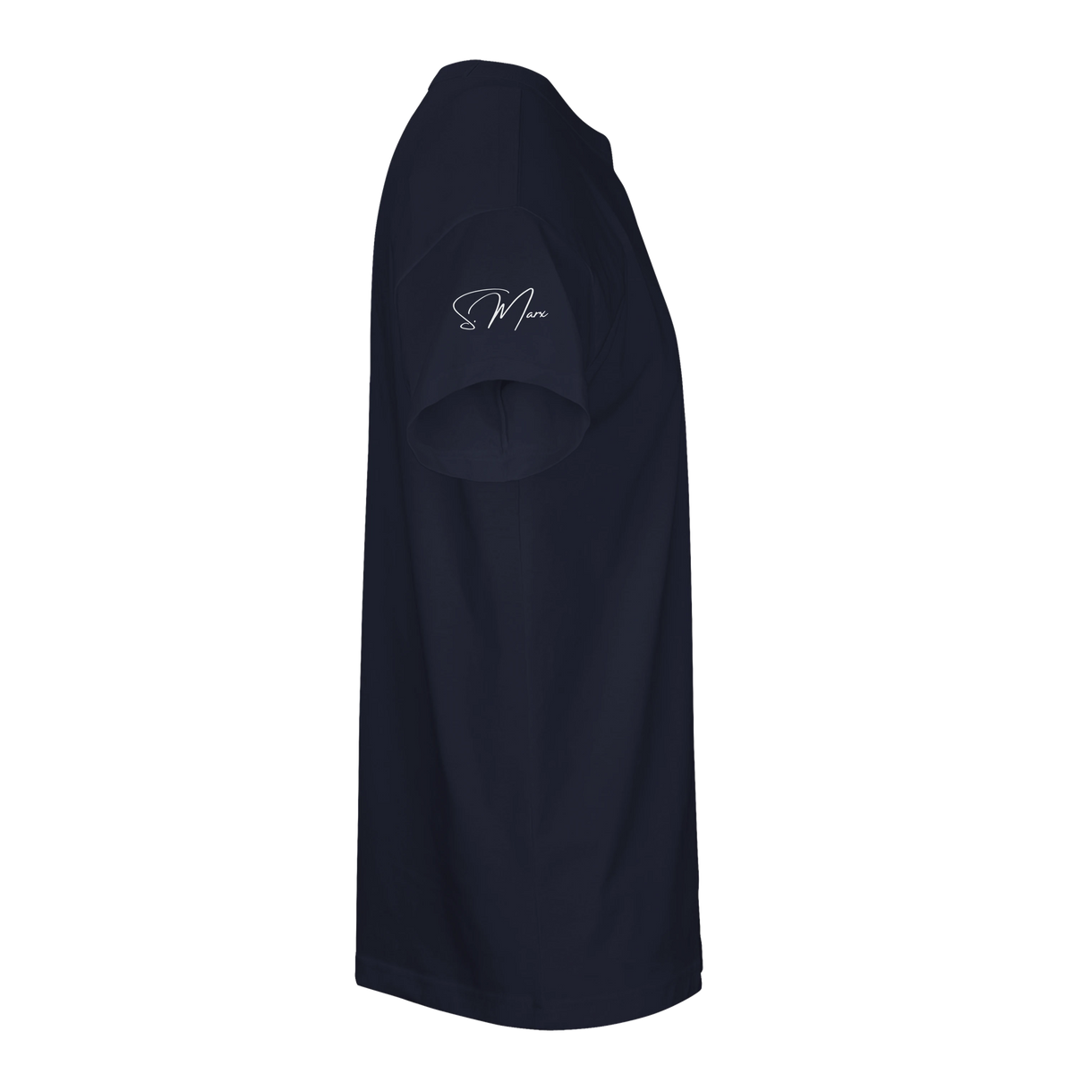 Ein navyblaues ärmelloses kleid mit einem dezenten weißen kursivlogo auf der oberen brust oversized streetwear t shirt summertime front oder backprint