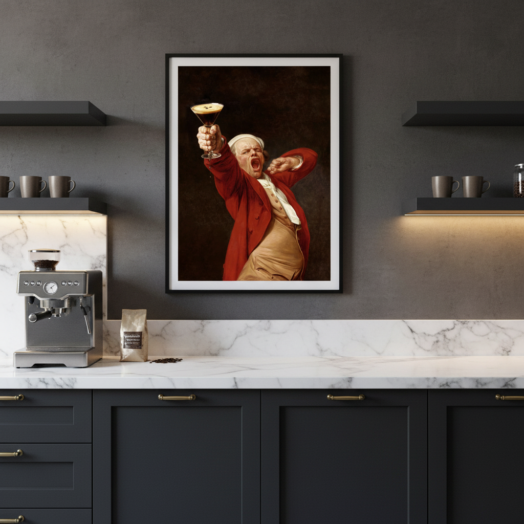 Poster „Self-Portrait, Yawning“ – Joseph Ducreux mit Espresso Martini (1735–1802)