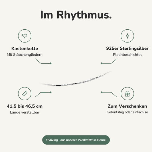 Erklärbild Im Rhythmus. Kastenkette: Mit Stäbchengliedern, 925er Sterlingsilber: Platinbeschichtet, 41,5 bis 46,5 cm: Länge verstellbar, Zum Verschenken: Geburtstag oder einfach so