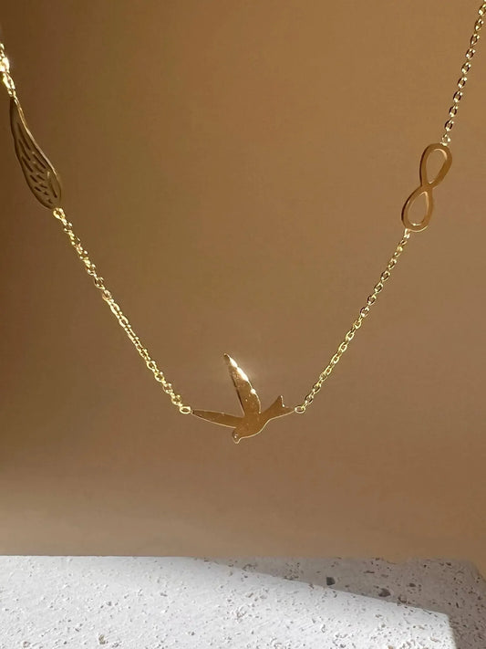 Edelstahlkette mit Engelsflügel-Vogel-Unendlichkeit-Motiv