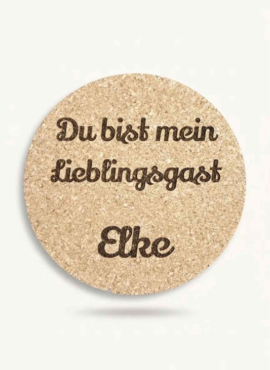 Personalisierter Kork Untersetzer – „Du bist mein Lieblingsgast“ – Namensgravur, 10 cm, Geschenk für Gäste, Freunde & Familie, Hochzeit