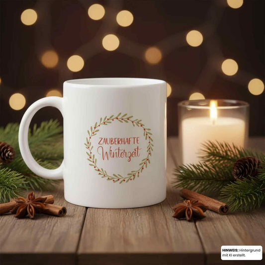 Tasse Zauberhafte Winterzeit | Weihnachtstasse mit Winterkranz | Kaffeetasse Geschenk Weihnachten