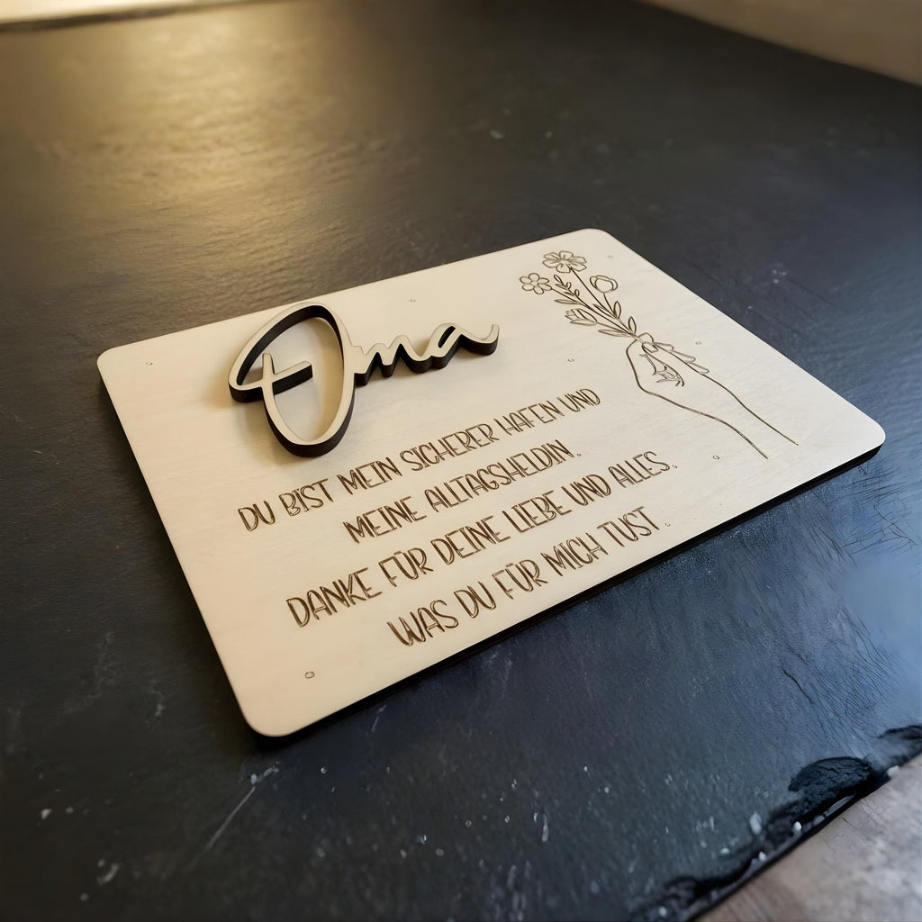 Holz-Geschenkkarte "Oma" | Handgefertigt and personalisierbar