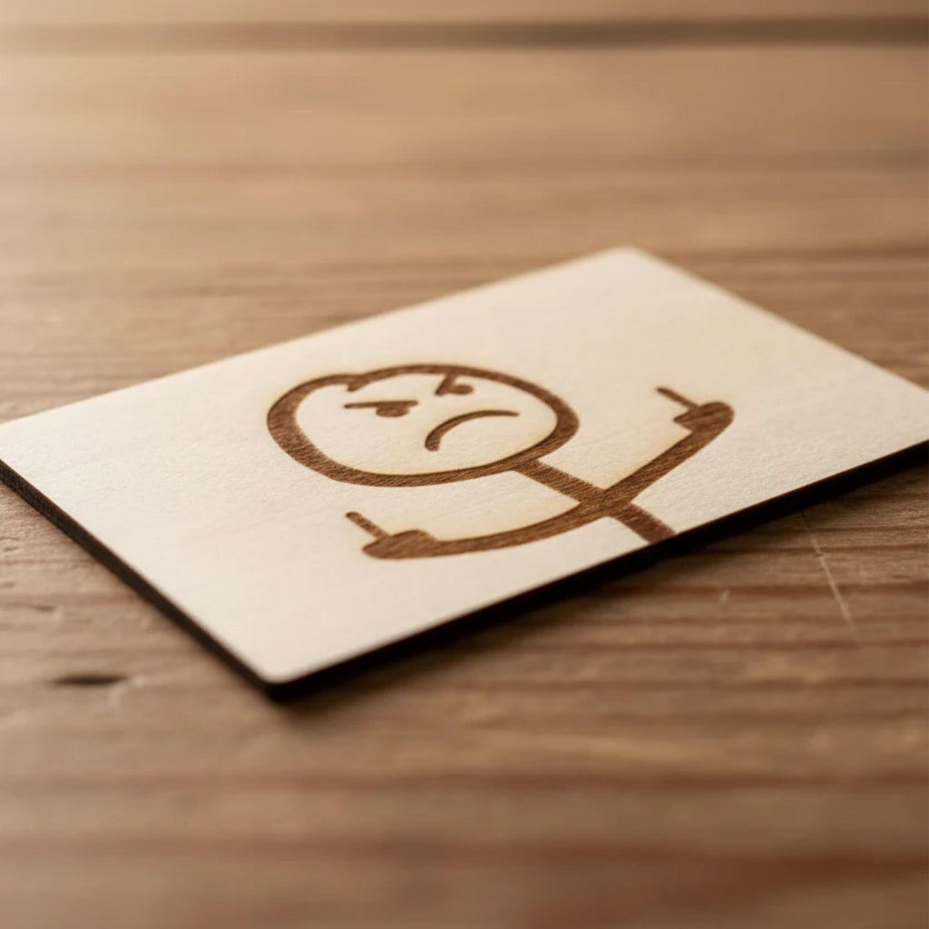 Holzgeschenkkarte mit frecher Grafik | 8,5 x 5,5 cm | personalisiert