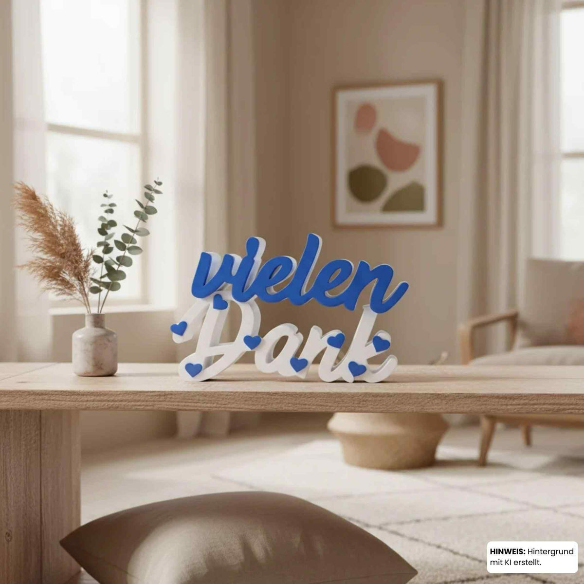 Schriftzug „Vielen Dank“ aus PLA | Deko-Aufsteller, mit oder ohne Reagenzglas