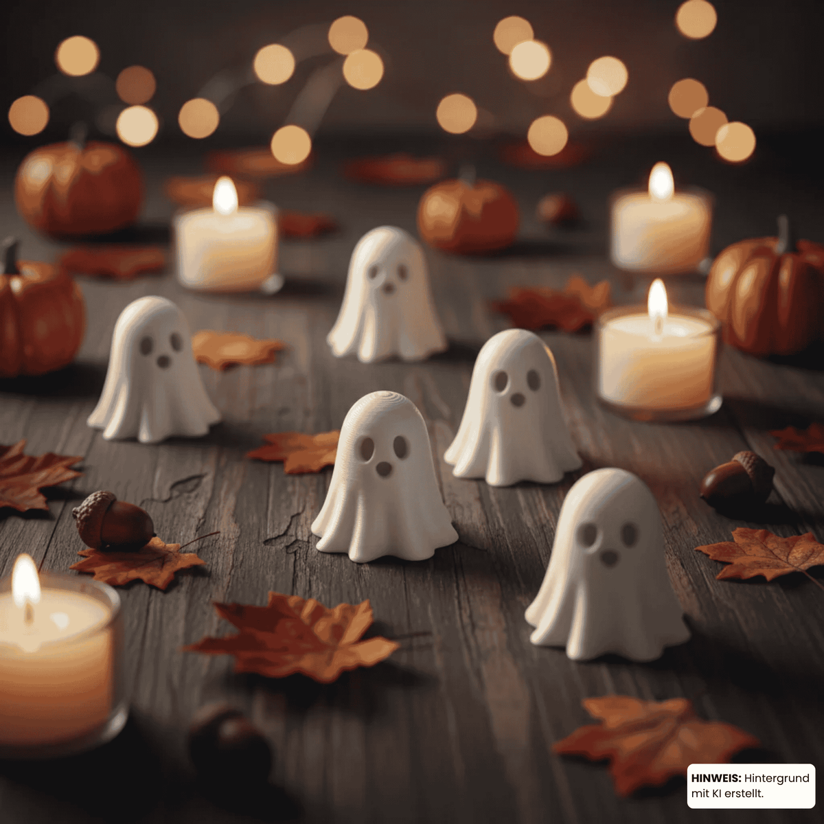 Halloween Geisterfiguren | 3D Druck | Weiß | Mini Deko Set