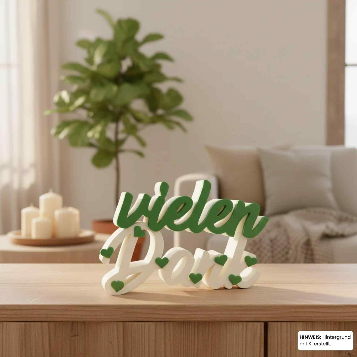 Schriftzug „Vielen Dank“ aus PLA | Deko-Aufsteller, mit oder ohne Reagenzglas