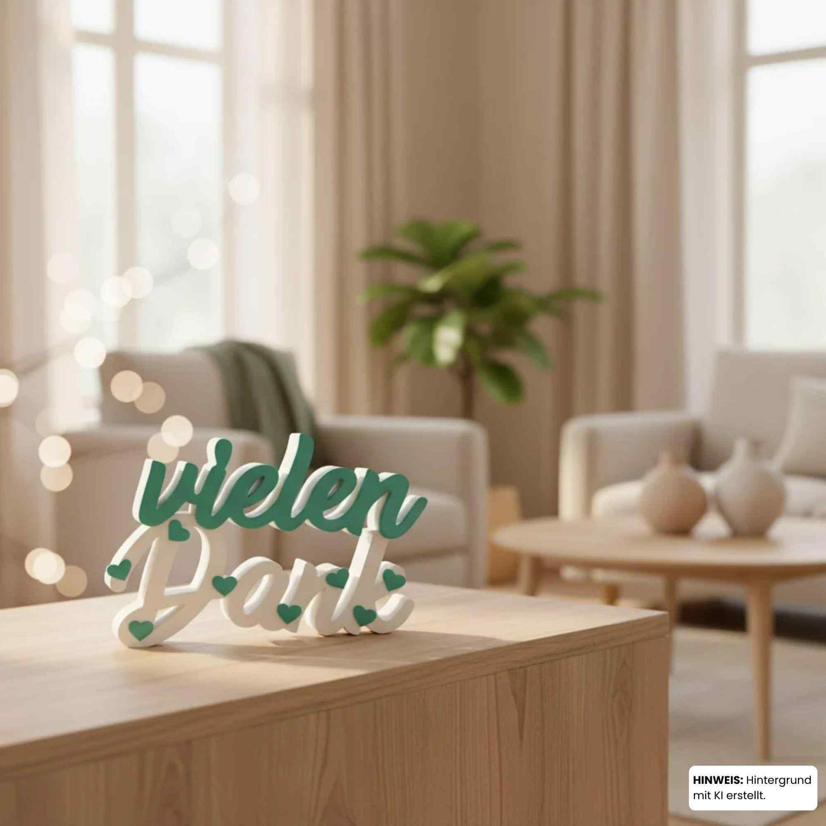 Schriftzug „Vielen Dank“ aus PLA | Deko-Aufsteller, mit oder ohne Reagenzglas