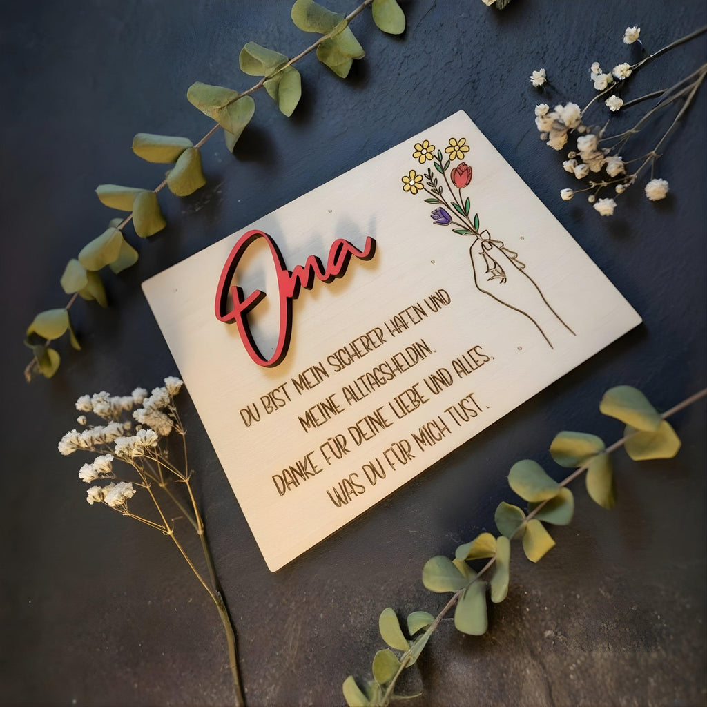 Holz-Geschenkkarte "Oma" | Handgefertigt and personalisierbar