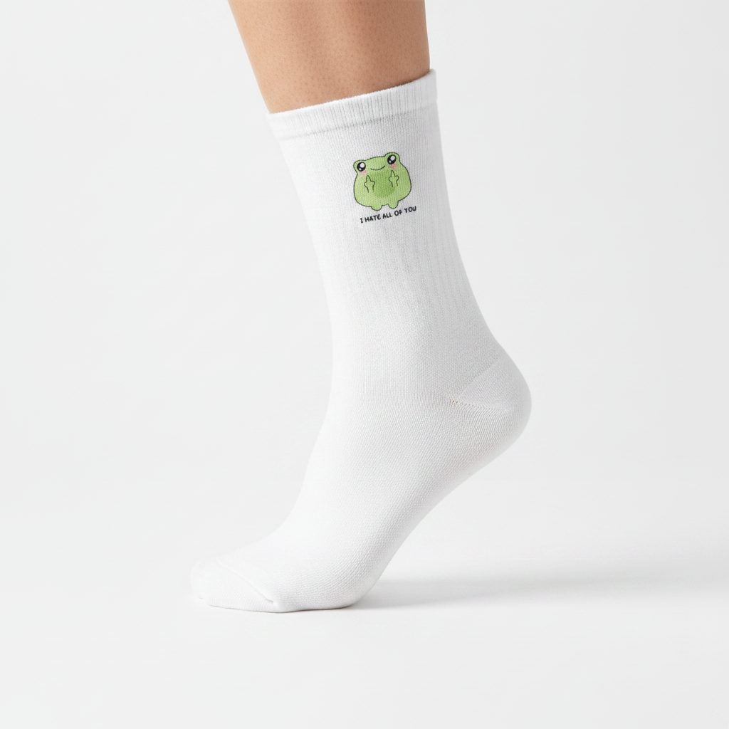 Lustige Frosch-Socken „I Hate All Of You“ | Unisex Baumwollsocken in Schwarz & Weiß