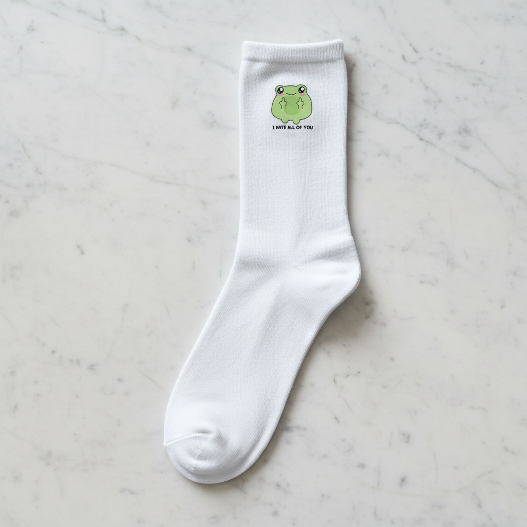 Lustige Frosch-Socken „I Hate All Of You“ | Unisex Baumwollsocken in Schwarz & Weiß
