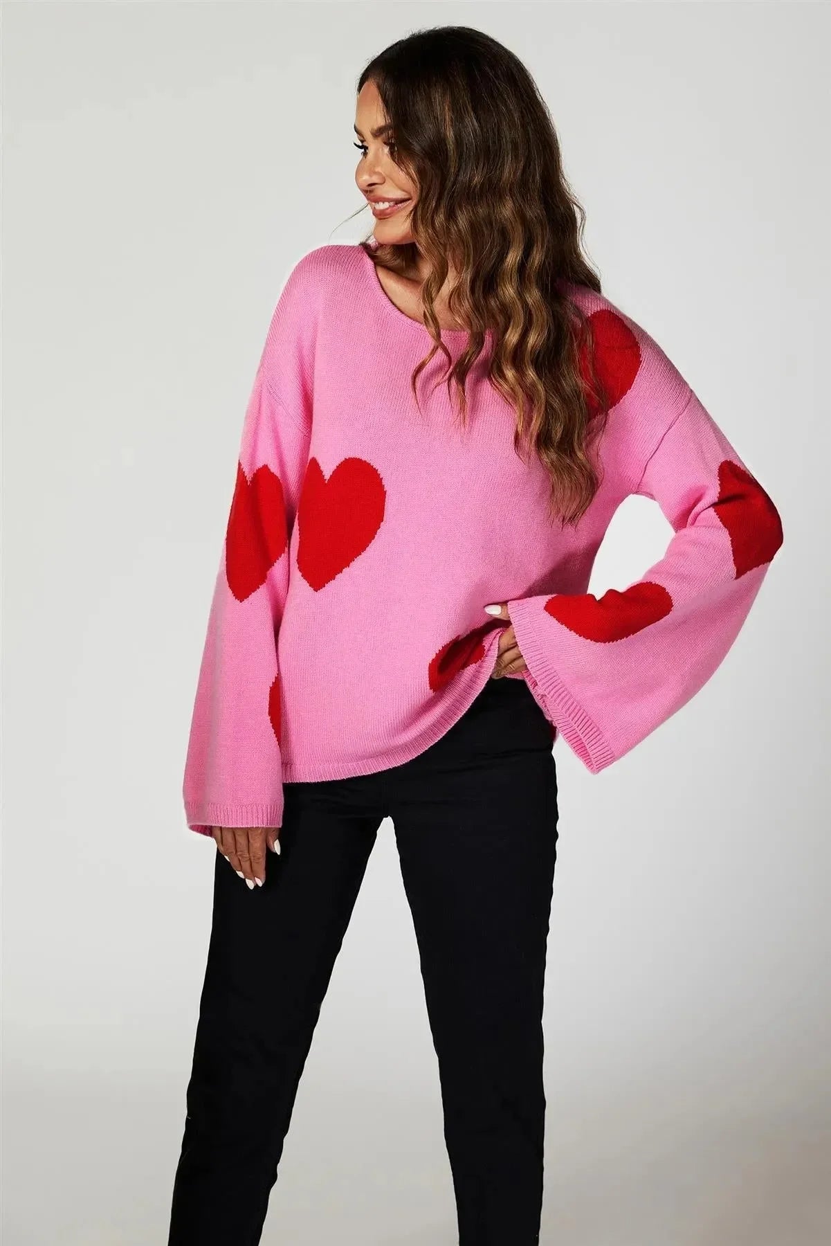 Wide Sleeve Oversize Pullover mit Herzen