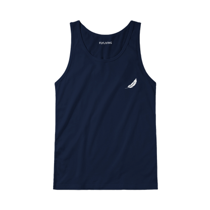 Navyblaues flyliving tanktop mit weißem federnlogo für den retro comic unisex tank-top sarkastisches design