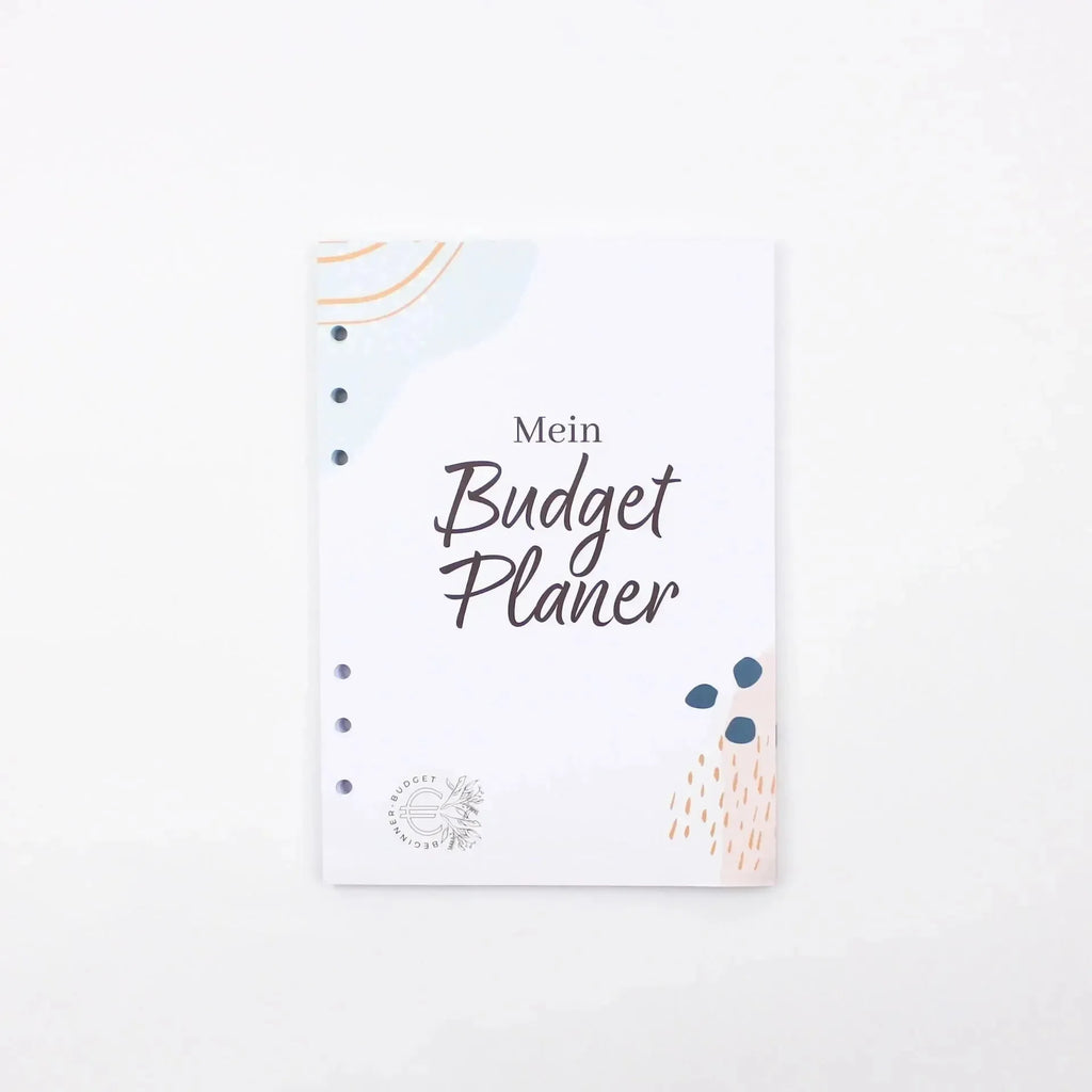 Der BeginnerBudget Budget Planer (Jahresunabhängig) - DIN A5 zeigt abstrakte Pastellmotive und den deutschen Titel "Mein Budget Planer" auf dem Umschlag - ideal für die Erfassung von Sinking Funds, dargestellt auf einem schlichten weißen Hintergrund.