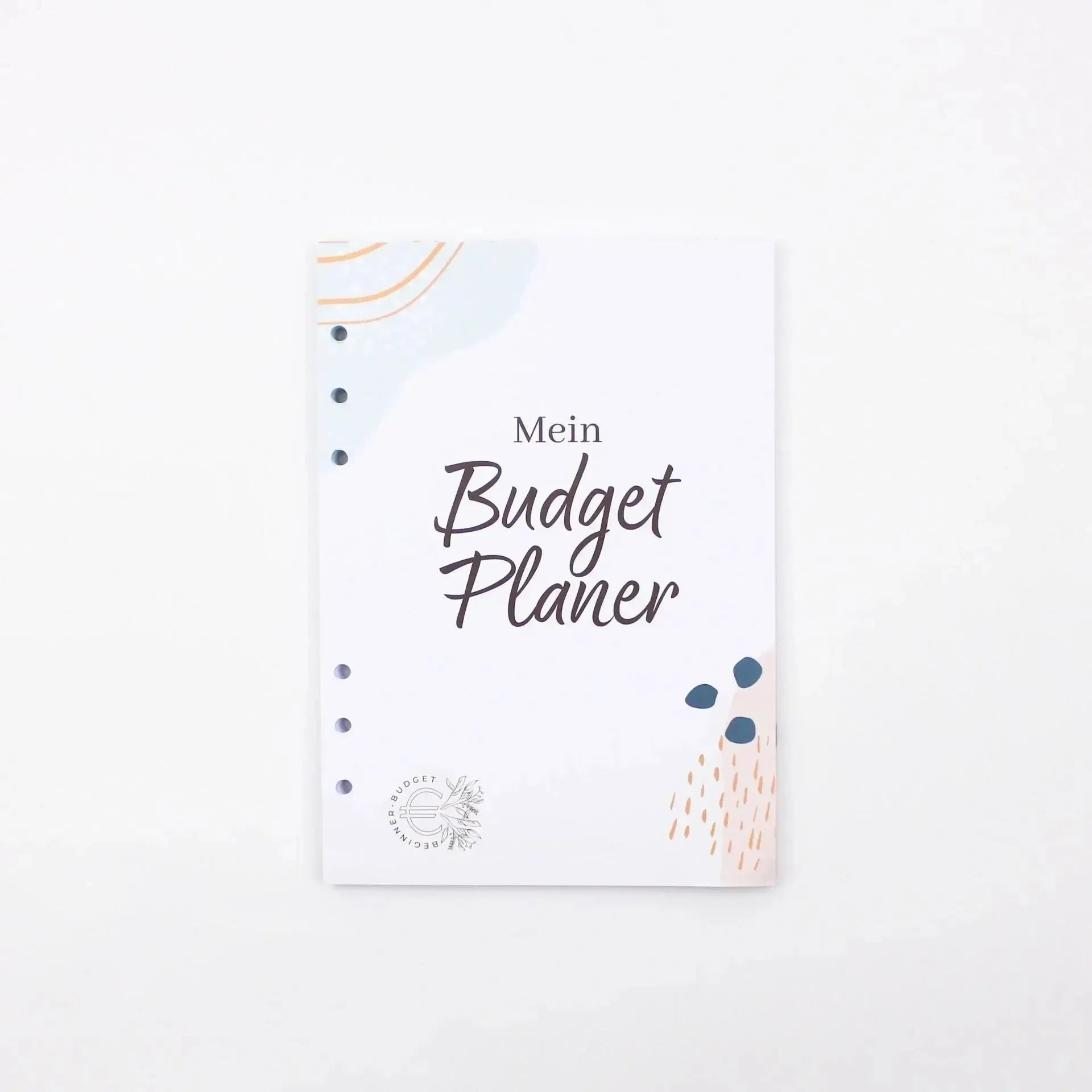 Der BeginnerBudget Budget Planer (Jahresunabhängig) - DIN A5 zeigt abstrakte Pastellmotive und den deutschen Titel "Mein Budget Planer" auf dem Umschlag - ideal für die Erfassung von Sinking Funds, dargestellt auf einem schlichten weißen Hintergrund.