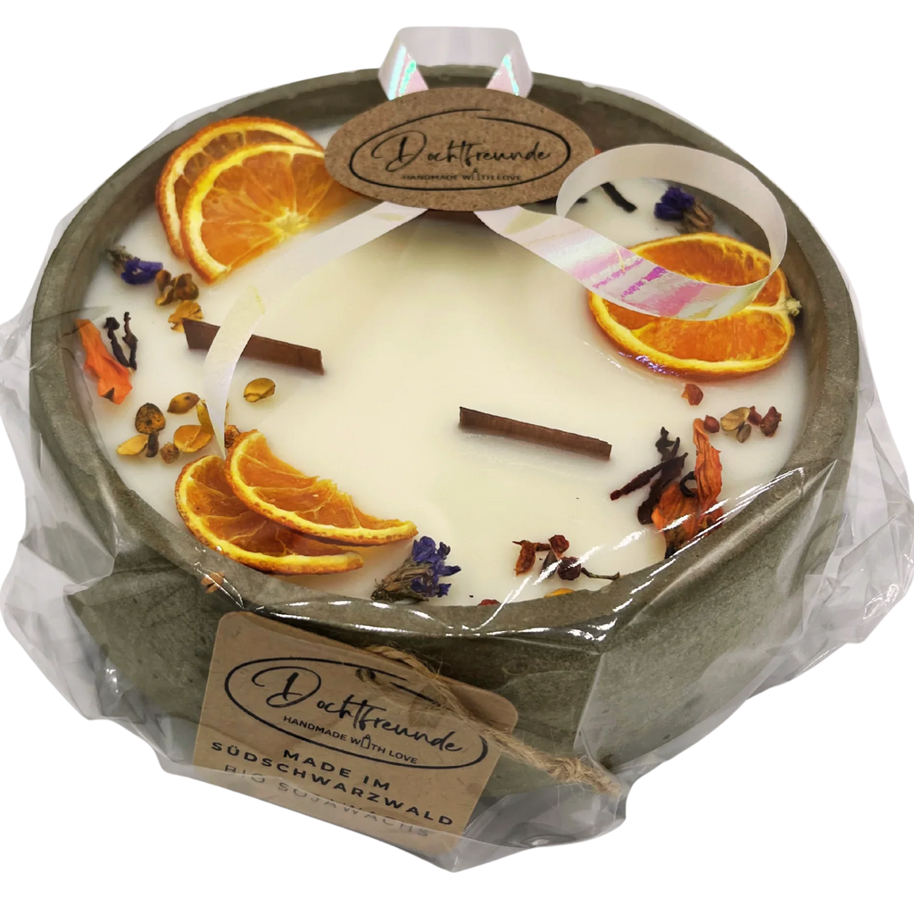 Handbesetze XXL Outdoor Citronella-Betonkerze „Big Grey - Mugge Schreck“