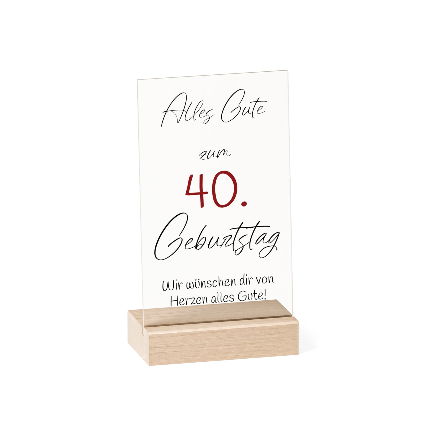 Personalisierte Acryl Tafel Geburtstag mit Holzsockel - Jahreszahl Schild, Deko zum runden Geburtstag