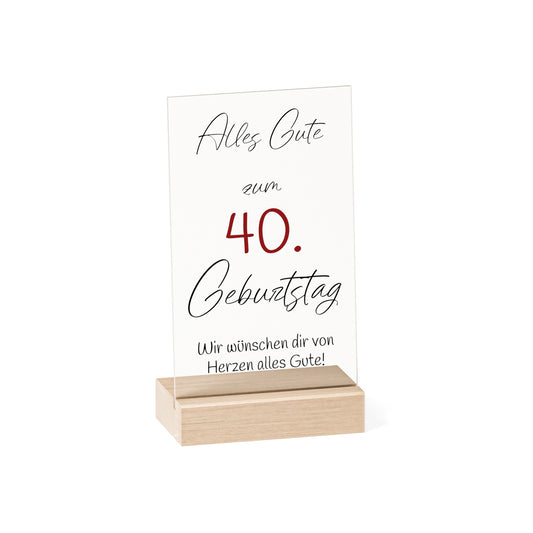 Personalisierte Acryl Tafel Geburtstag mit Holzsockel - Jahreszahl Schild, Deko zum runden Geburtstag