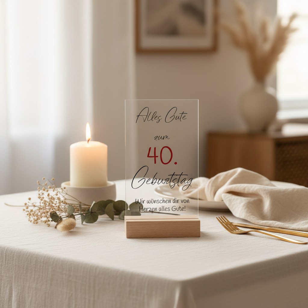 Personalisierte Acryl Tafel Geburtstag mit Holzsockel - Jahreszahl Schild, Deko zum runden Geburtstag