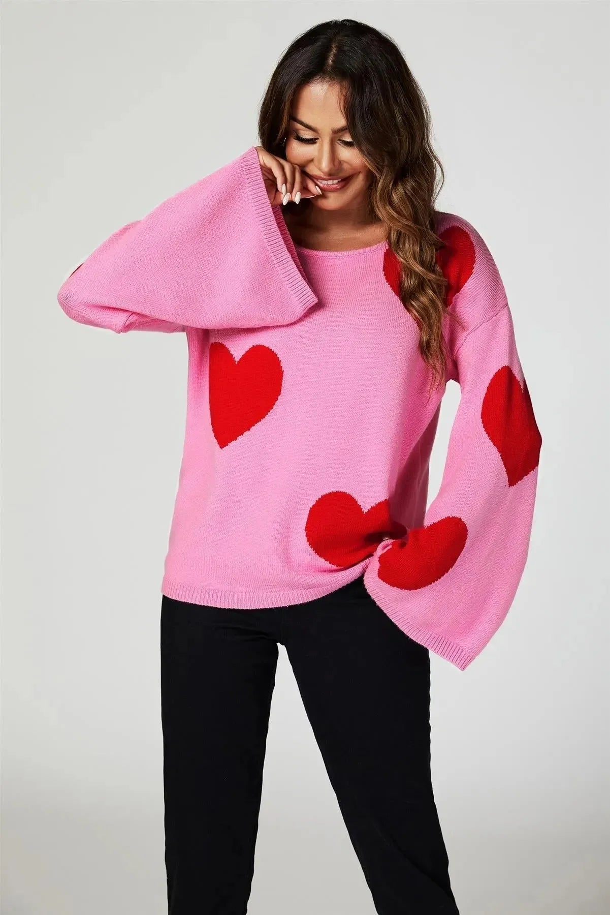 Wide Sleeve Oversize Pullover mit Herzen