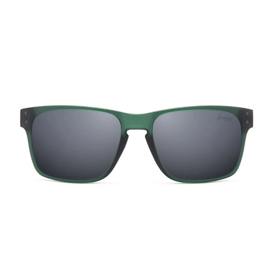 Frontansicht der mattgrünen Sonnenbrille The Indian Face® by INDICOM BRANDS SL, unisex mit klassischem rechteckigen Rahmen und polarisierten HD Linsen, vor weißem Hintergrund.