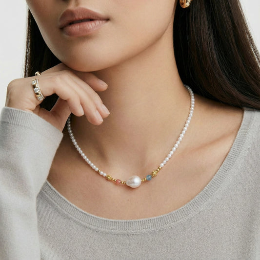 Perlengarten-Kette | 18K Gold Vermeil mit Süßwasserperlen & Edelsteinen