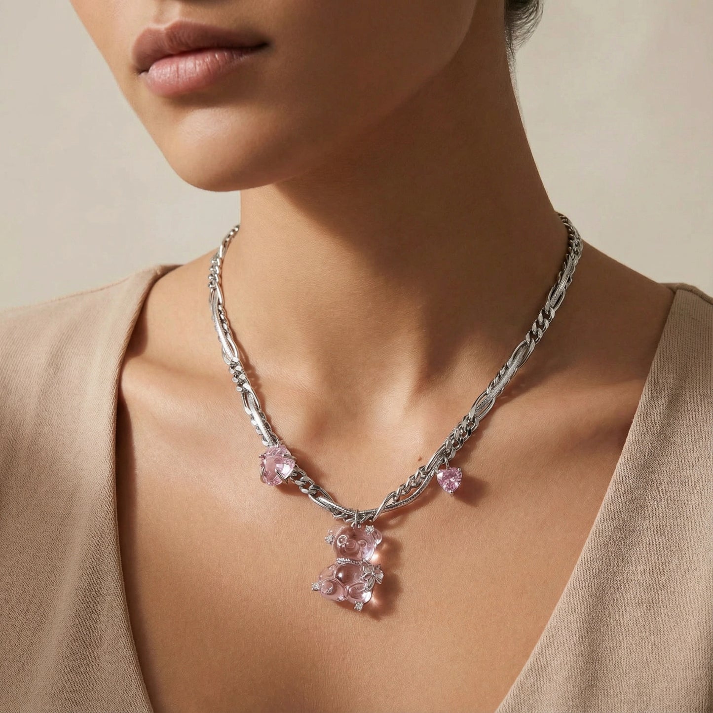 Blush Dreams Halskette | silberfarbenes Eco-Messing & pinke Zirkonia