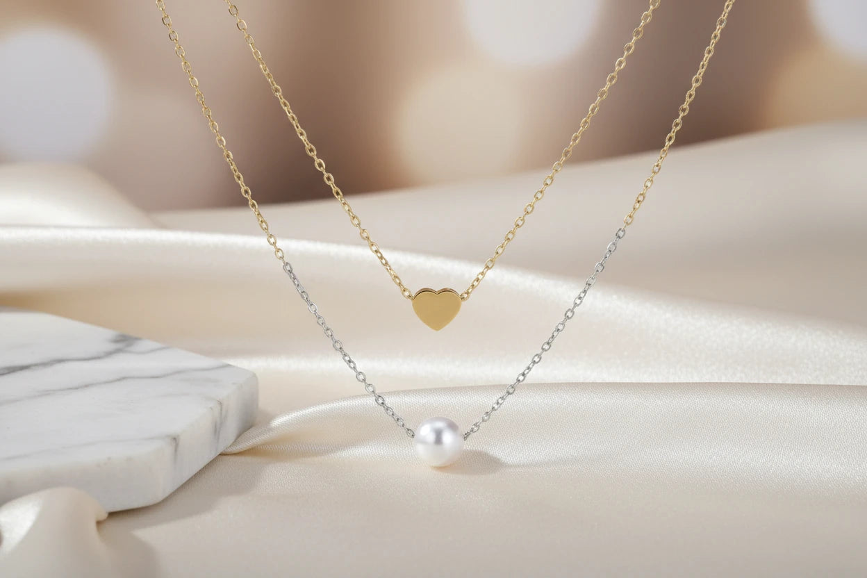 Heart & Pearl Layers Halskette