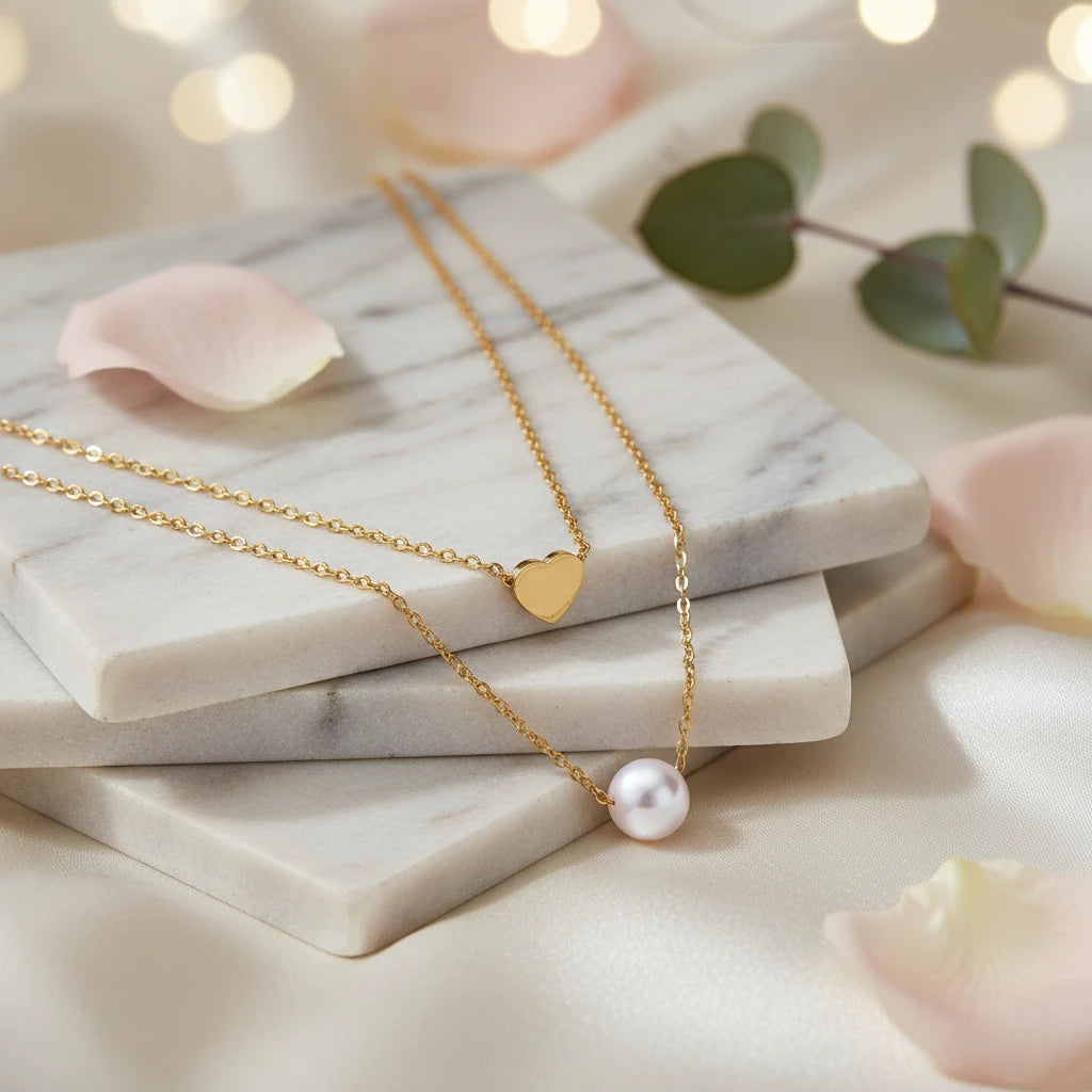 Heart & Pearl Layers Halskette