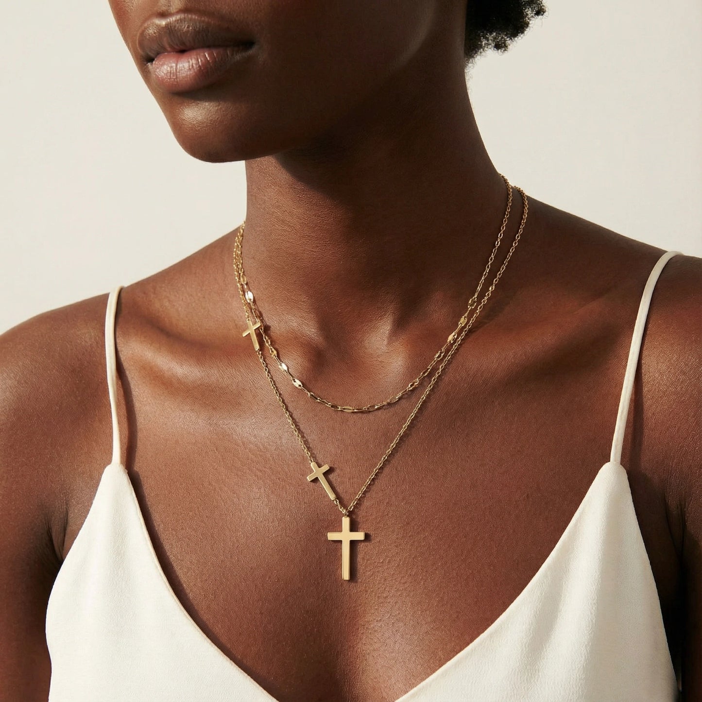 Divine Layers Kreuz-Halsketten-Set | 14K vergoldeter Edelstahl