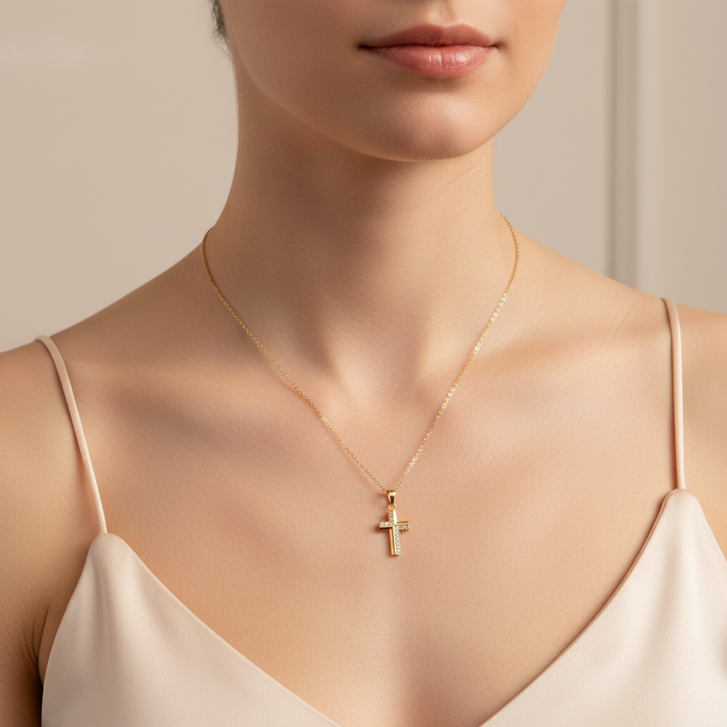 Divine Radiance Kreuz-Halskette | 14K vergoldeter Edelstahl & Zirkonia