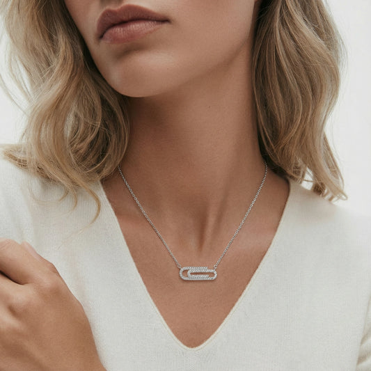 Elegante Oval-Kette | weißvergoldetes Eco-Messing mit Zirkonia-Pavé