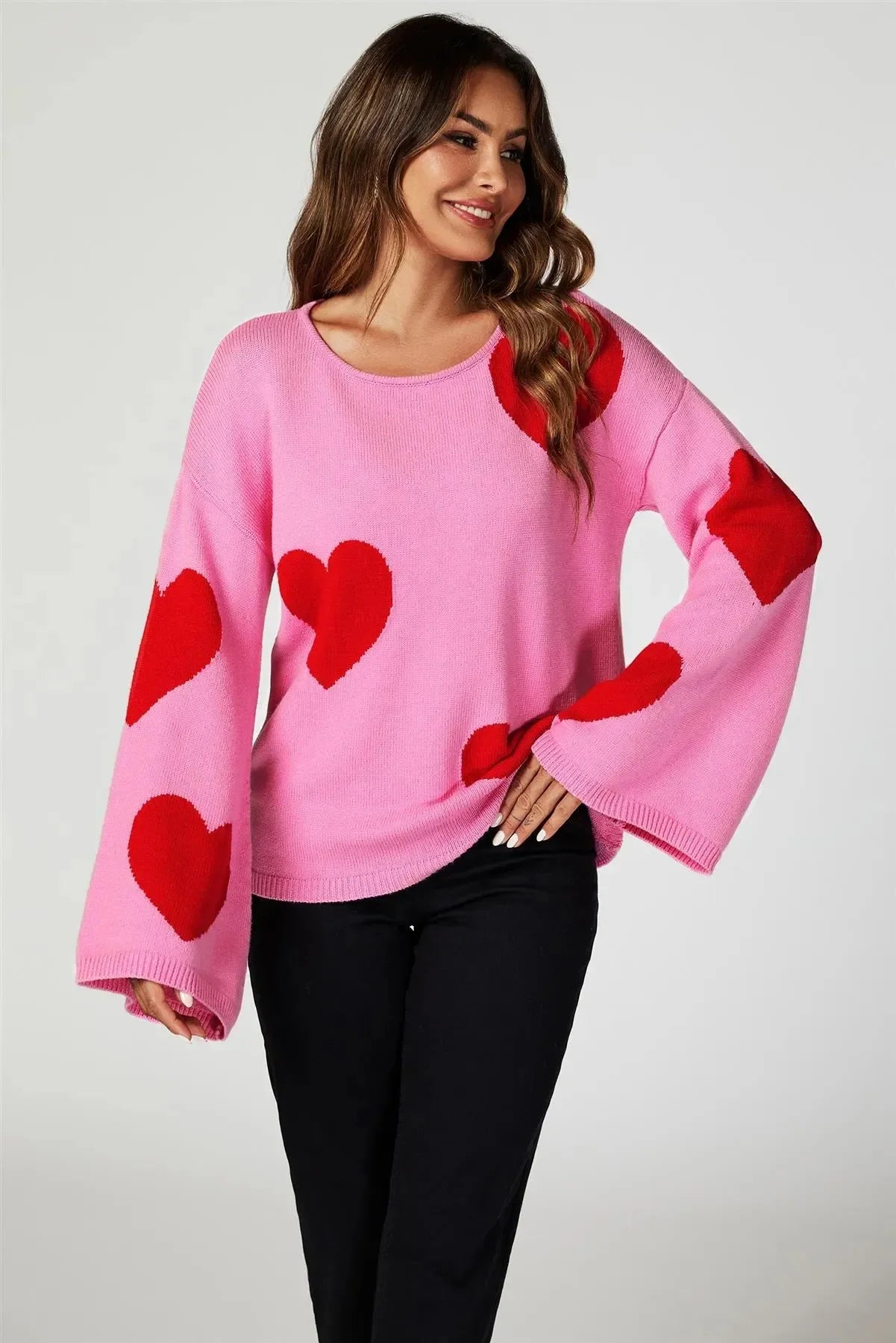 Wide Sleeve Oversize Pullover mit Herzen