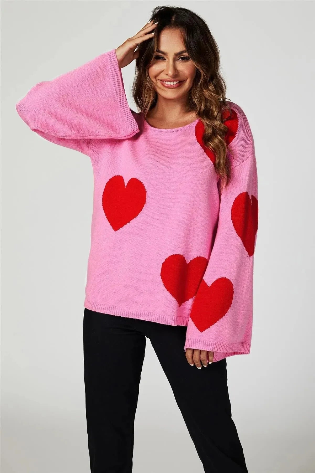 Wide Sleeve Oversize Pullover mit Herzen