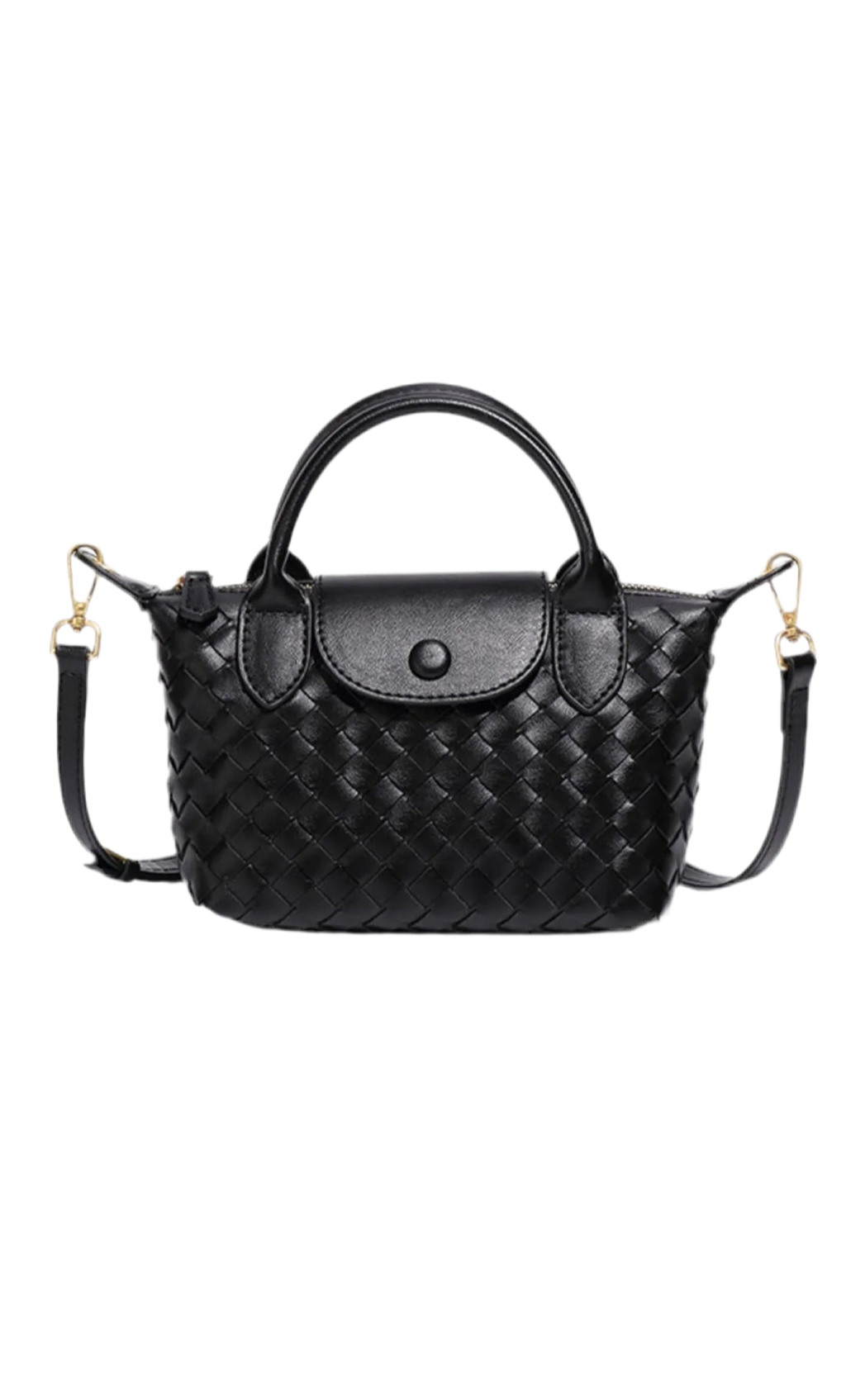 Braided Mini Top Handle Bag In Black