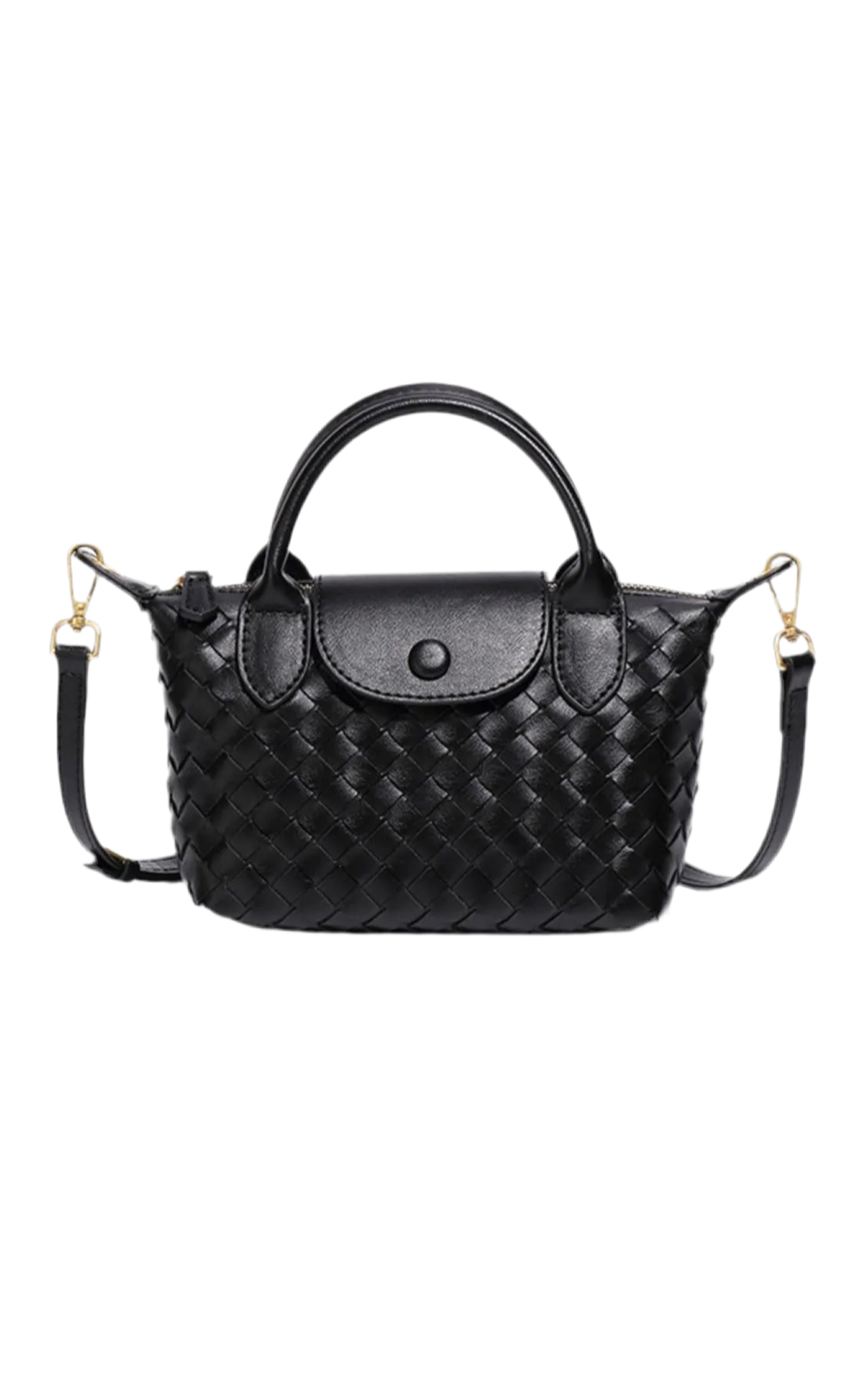 Braided Mini Top Handle Bag In Black