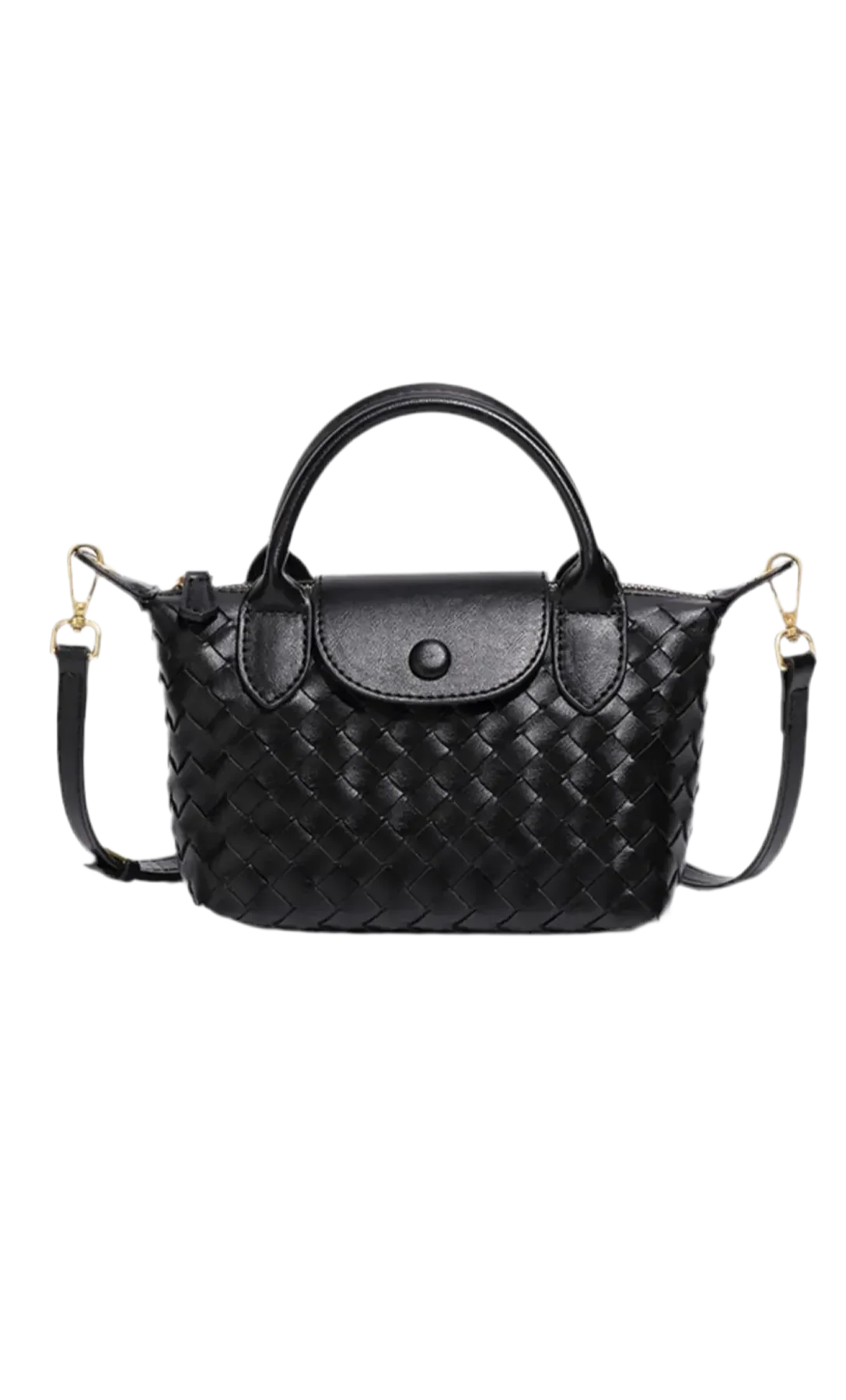 Braided Mini Top Handle Bag In Black