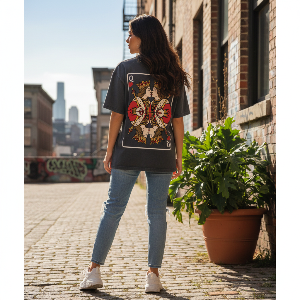Oversized T-Shirt „Queen meets Queen“ | Baumwolle | Locker & Statement
