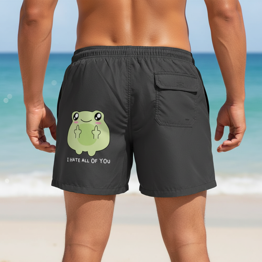 Frosch Badehose | I Hate All Of You | Moderne Swim Shorts mit Taschen