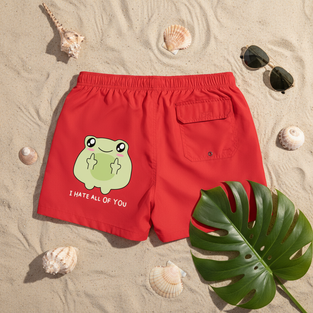 Frosch Badehose | I Hate All Of You | Moderne Swim Shorts mit Taschen