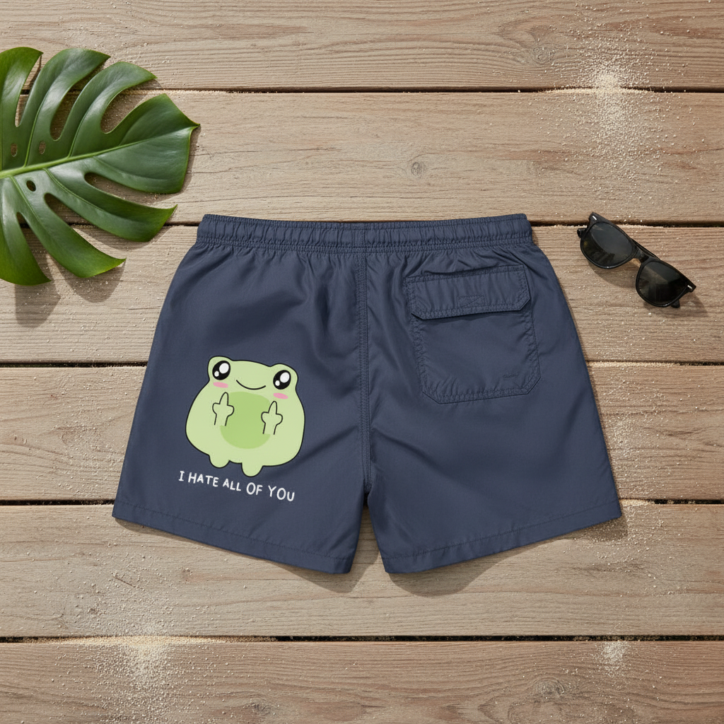 Frosch Badehose | I Hate All Of You | Moderne Swim Shorts mit Taschen