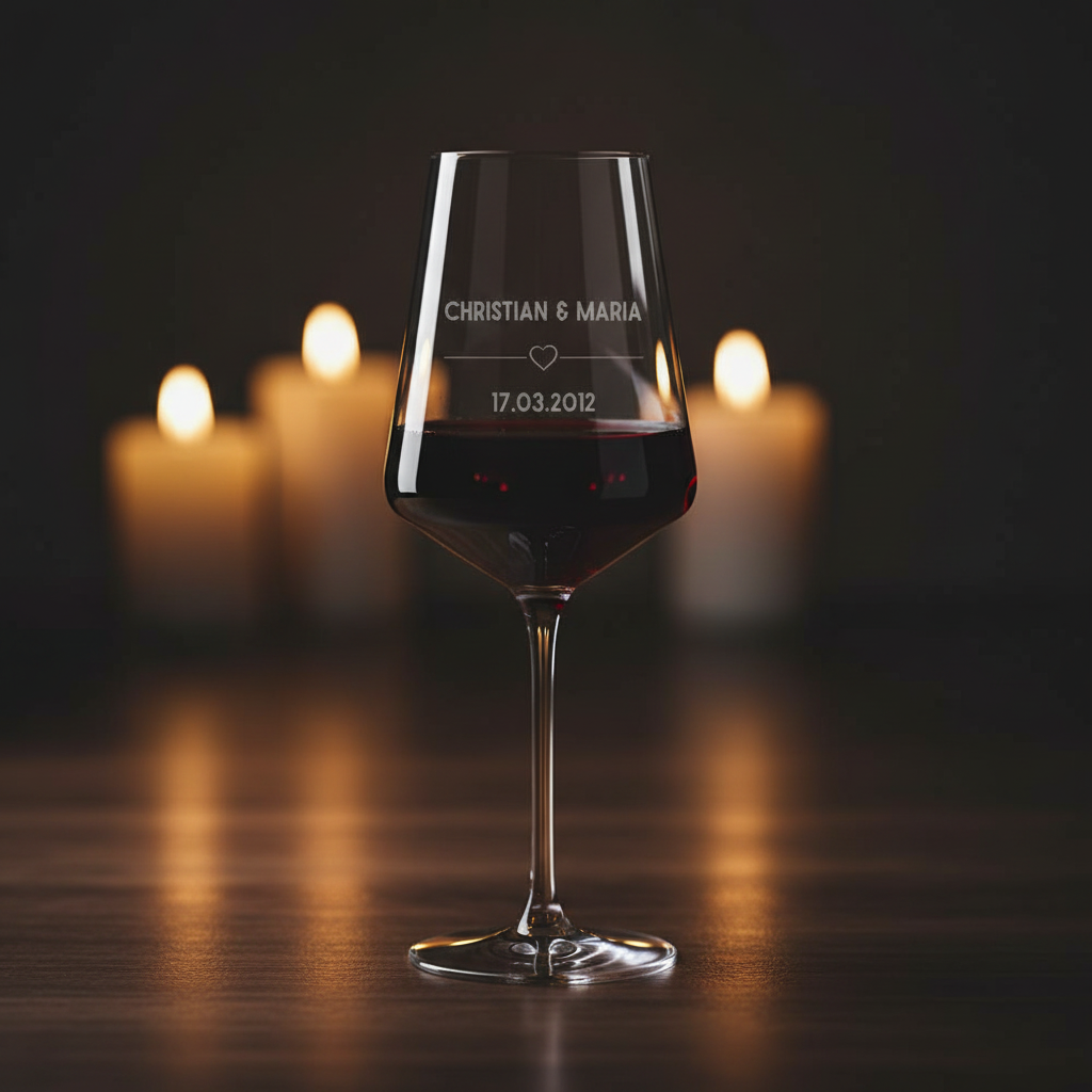 Weinglas, personalisiert mit Namen und Datum | Gelasertes Glas für Rot- & Weißwein